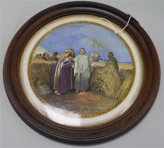 A Prattware plaque, Christ in the Cornfield after Henry Warren (424), in circular turned wood frame
